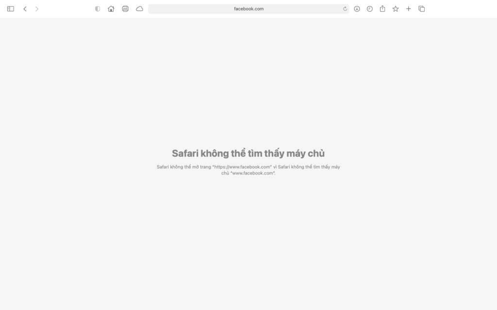 Trang web nền tảng Facebook hiển thị không thể truy cập