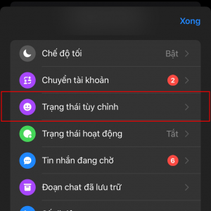 Chọn mục Trạng thái tùy chỉnh
