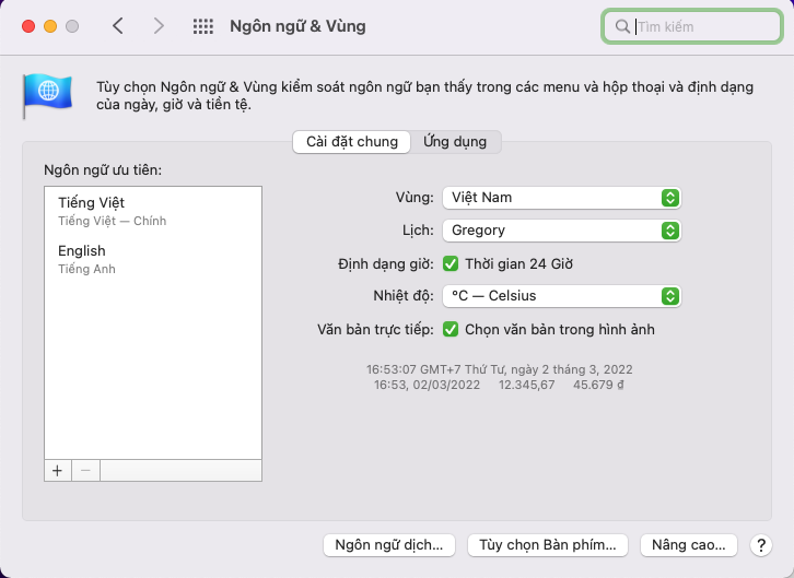 ngôn ngữ & vùng trên macOS 