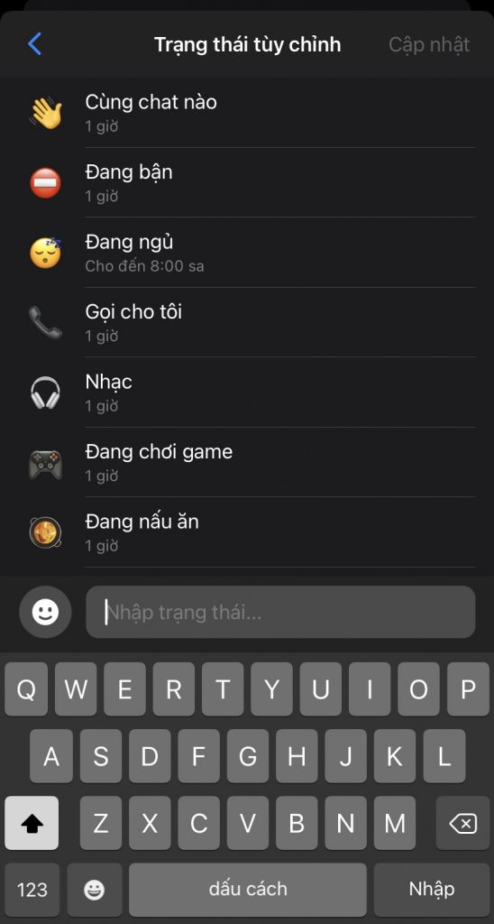Chỉnh sửa trạng thái tùy theo ý thích
