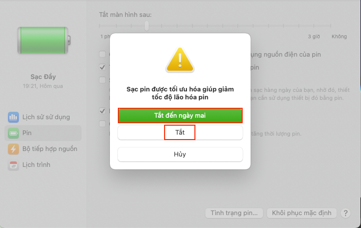 tắt tối ưu hoá sạc pin MacBook