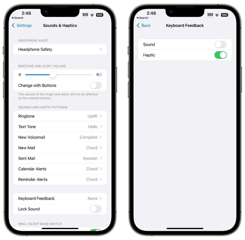 Loại bỏ phản hồi rung từ bàn phím iPhone 14