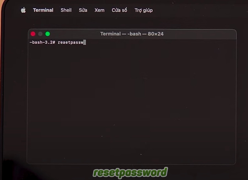 Nhập “resetpassword” > Nhấn Enter