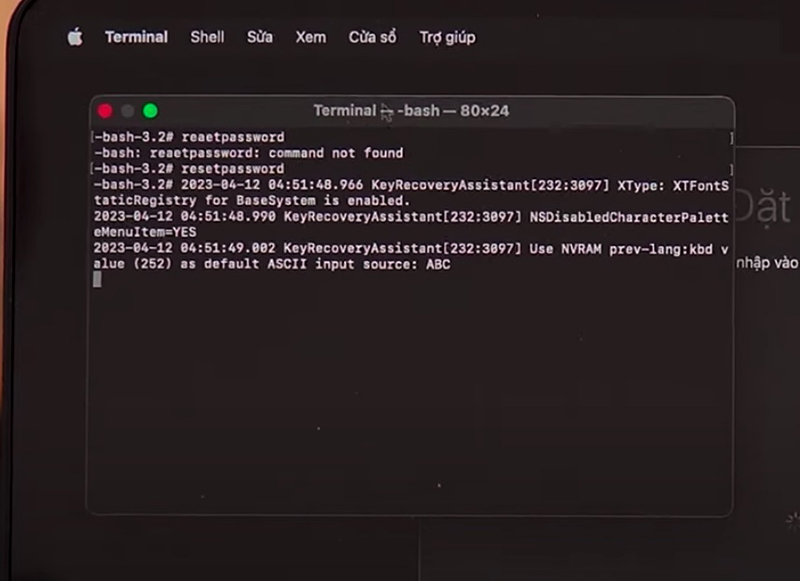 Nhập “resetpassword” > Nhấn Enter