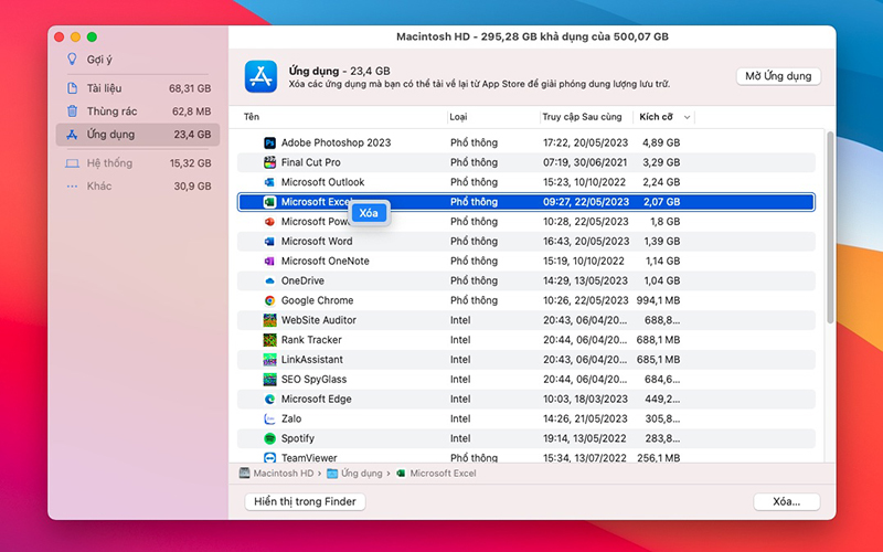 Nhấn Xoá để xoá ứng dụng trên macbook