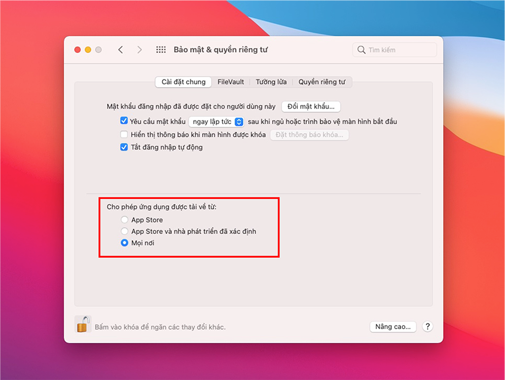 Tick chọn Anywhere là cài Zalo trên Macbook sử dụng bình thường