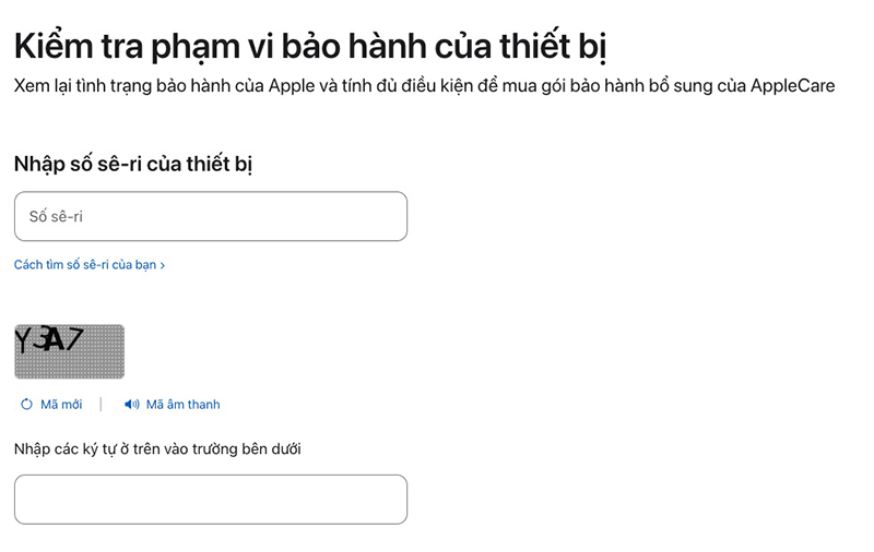 Gõ thông tin mã series và mã xác minh để kiểm tra 