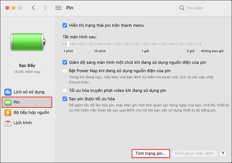 Chọn tình trạng pin 