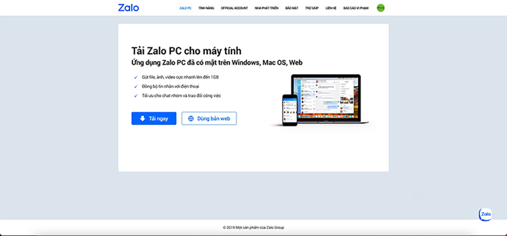 Tải Zalo dành cho Macbook trên trang chủ Zalo