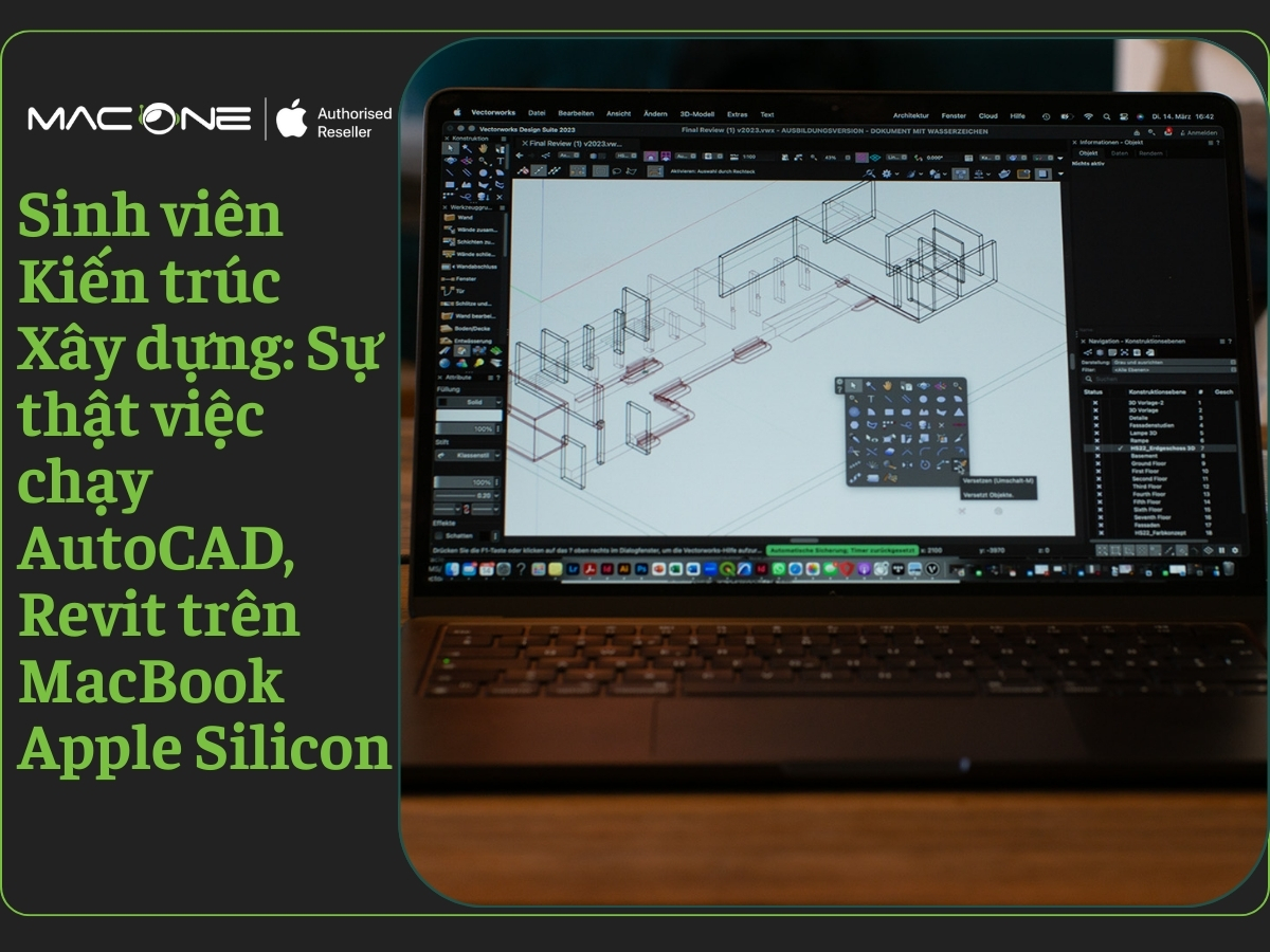 Sinh viên Kiến trúc Xây dựng 2026: Sự thật việc chạy AutoCAD, Revit trên MacBook Apple Silicon